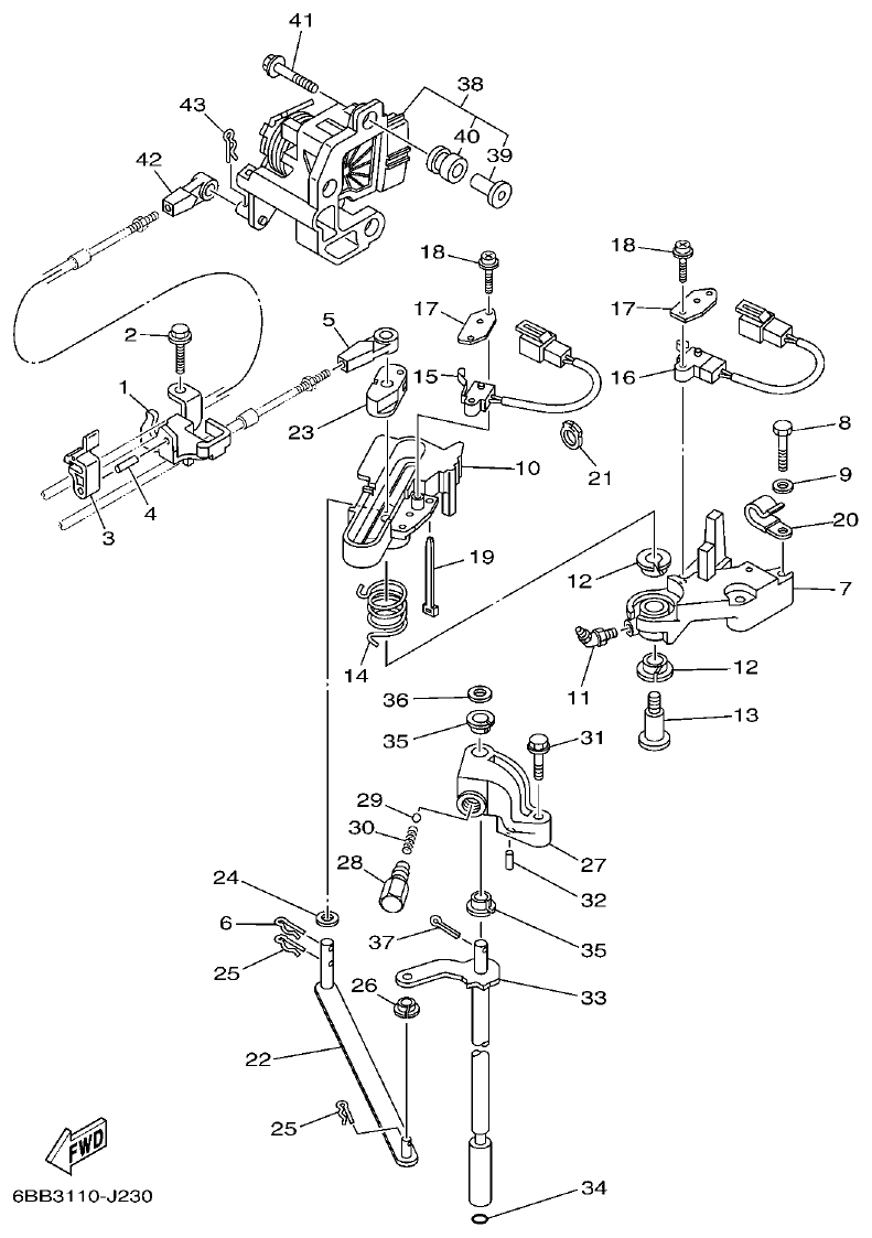 Yamaha F200CET, F225BET, FL200CET, FL225BET CONTROL parts diagram